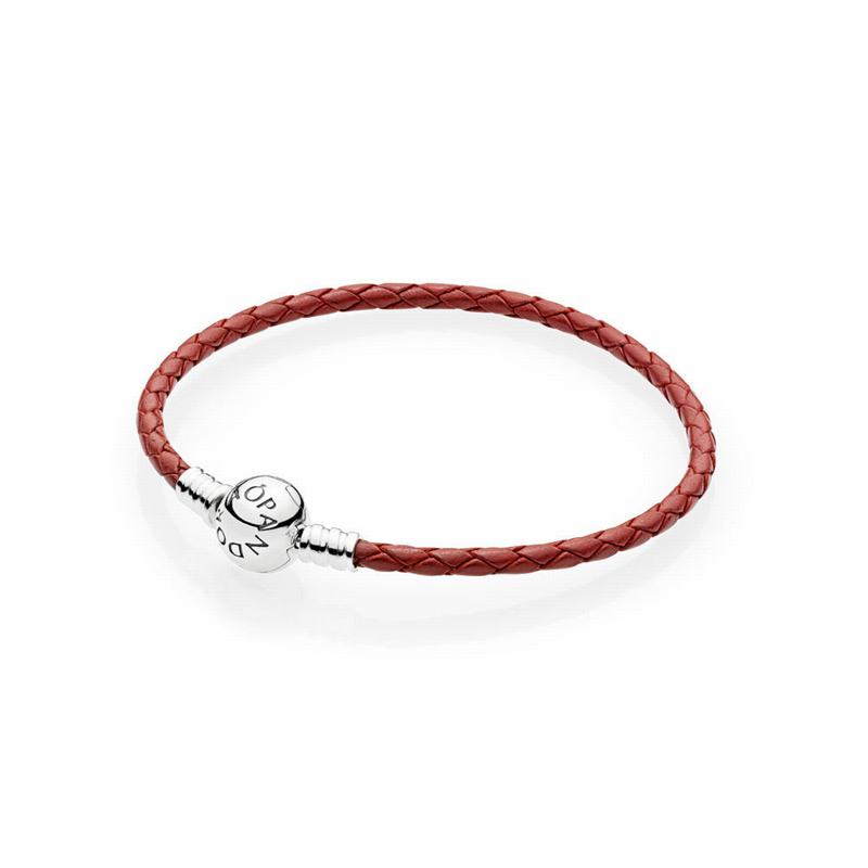 Pandora Red Braided Leather Charm Bracelet - Sterling Silver/Leather/Red - Canada | ZI6261MG